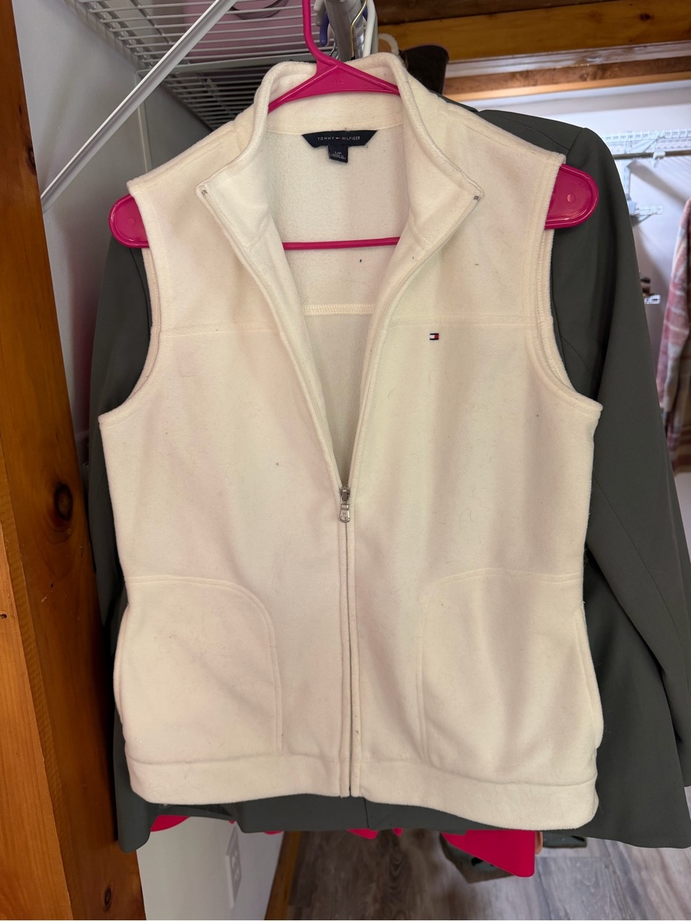 Tommy Hilfiger Cream Fleece Zip-Up Vest
